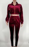 Solid Zipper Coat And Pants Two Piece Sets XMY-9333