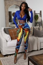 Sexy Long Sleeve Printed Pants Two Piece Sets LSL-6483