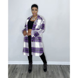 Plaid Full Sleeve Buttons Long Coat ASL-6525