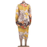 Plus Size Printed Long Sleeve Slim Maxi Dress OSIF-21401