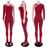 Sexy One Shoulder Bodysuit+Split Pants 2 Piece Sets ASL-6531