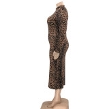 Plus Size Printed Long Sleeve Slim Maxi Dress OSIF-21401