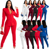 Solid Full Sleeve Blazer  Coat And Pants 2 Piece Suits (With Belt) TK-62010
