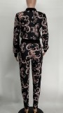Casual Printed Zipper Jacket And Pants 2 Piece Sets XMY-9337