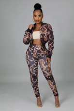 Casual Printed Zipper Jacket And Pants 2 Piece Sets XMY-9337