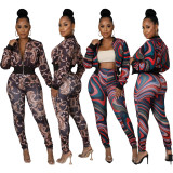 Casual Printed Zipper Jacket And Pants 2 Piece Sets XMY-9337