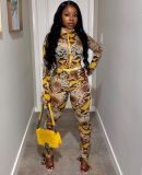 Snake Skin Print Thumb Hole Long Sleeve 2 Piece Sets JZHF-8011