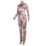 Casual Printed Long Sleeve Stacked Pants 2 Piece Sets JZHF-8013