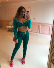 Sexy Velour Long Sleeve Two Piece Pants Set JZHF-8092