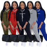 Letter Print Sweatshirt And Pants Sports 2 Piece Sets NYF-8098