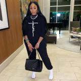 Letter Print Sweatshirt And Pants Sports 2 Piece Sets NYF-8098