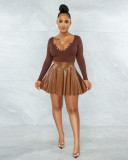Plus Size PU Leather Mini Skirt FNN-8653