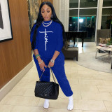 Letter Print Sweatshirt And Pants Sports 2 Piece Sets NYF-8098