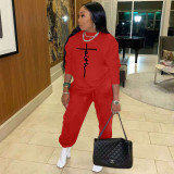 Letter Print Sweatshirt And Pants Sports 2 Piece Sets NYF-8098