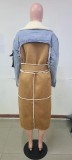 Blue Denim Patch Fleece Long Coat LMDF-222