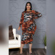 Plus Size Sexy Printed Long Sleeve Midi Dress ASL-7061