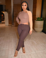 Sexy Patchwork Long Sleeve Slim Jumpsuit MDF-5280