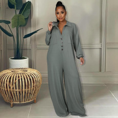 Plus Size Solid Long Sleeve Loose Jumpsuit HM-6601