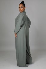 Plus Size Solid Long Sleeve Loose Jumpsuit HM-6601