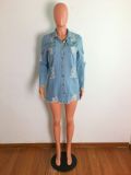 Denim Ripped Hole Full Sleeve Coat LX-3521