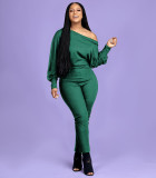 Plus Size Solid Off Shoulder Long Sleeve Jumpsuit OMY-80083