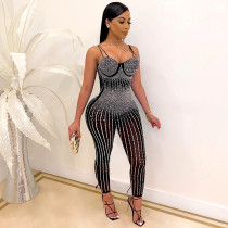 Sexy Mesh Hot Drilling Spaghetti Strap Jumpsuit SH-390250