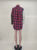 Plaid Patchwork Long Sleeve  Shirt Top ASL-6533