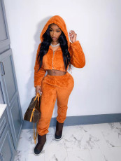 Winter Warm Plush Hooded Zipper Two Piece Sets YD-8560