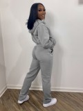 Solid Sports Fleece Hooded Zipper Two Piece Pants Set MK-3071