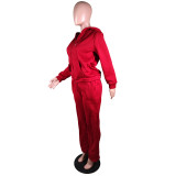 Solid Sports Fleece Hooded Zipper Two Piece Pants Set MK-3071
