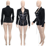 Solid Full Sleeve Bandage Blazer Coat SH-390249