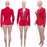 Solid Full Sleeve Bandage Blazer Coat SH-390249