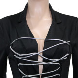 Solid Full Sleeve Bandage Blazer Coat SH-390249