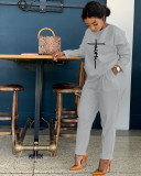 Letter Print Long Sleeve Two Piece Pants Set BGN-207
