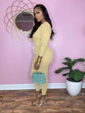 Casual Solid V Neck Long Sleeve Jumpsuit SFY-2154