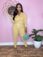 Casual Solid V Neck Long Sleeve Jumpsuit SFY-2154