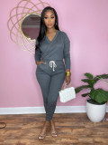 Casual Solid V Neck Long Sleeve Jumpsuit SFY-2154