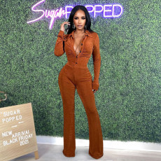 Solid Long Sleeve Flared Pants Two Piece Sets MXDF-6072