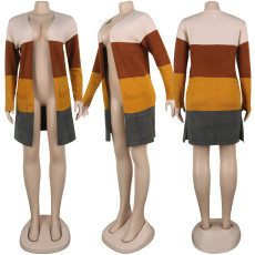 Contrast Color Knitted Midi Length Sweater Cardigan FSXF-F334