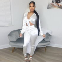 Sexy Solid Blouse Top And Pants 2 Piece Sets YNSF-1689