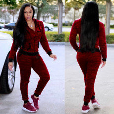 Pink Letter Print Hooded Two Piece Pants Set TE-2029