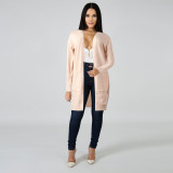Solid Knitted Midi Length Sweater Cardigan FSXF-F335