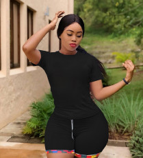 Plus Size Solid T Shirt And Shorts 2 Piece Sets WAF-77411