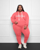 Plus Size Letter Print Hoodies Two Piece Pants Set WAF-33055