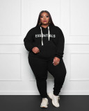 Plus Size Letter Print Hoodies Two Piece Pants Set WAF-33055