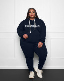 Plus Size Letter Print Hoodies Two Piece Pants Set WAF-33055