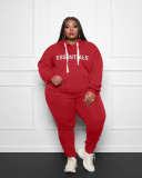 Plus Size Letter Print Hoodies Two Piece Pants Set WAF-33055
