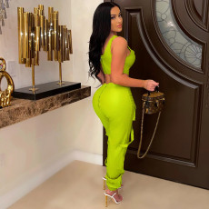 PU Leather Sleeveless Two Piece Pants Set SFY-2156
