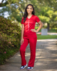 Letter Print V Neck T Shirt And Pants 2 Piece Sets ZDF-31182