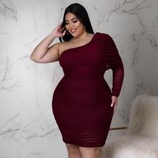 Plus Size Sexy Mesh One Shoulder Bodycon Dress ASL-7069